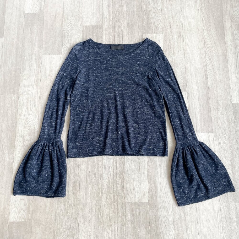 Co Wool Linen Sweater Bell Sleeves Navy Size Large